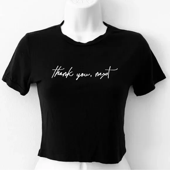 Windsor Black “Thank You, Next” Cropped Graphic Tee | Size Medium - Picture 2 of 7